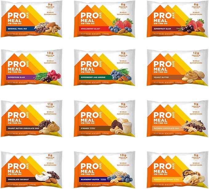 PROBAR - Meal Bar 12 Flavor Variety Pack - Natural Energy, Non-GMO, Gluten-Free, Plant-Based Whole Food Ingredients, 3 Ounce (Pack of 12) - Flavors May Vary