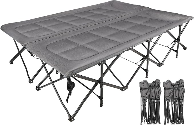 REDCAMP 2 Person Extra Wide Camping Cots for Adults 500lbs, 59" W Oversized Heavy Duty Sleeping Cots, XXXL Cots Portable for Indoor Office Outdoor, Grey