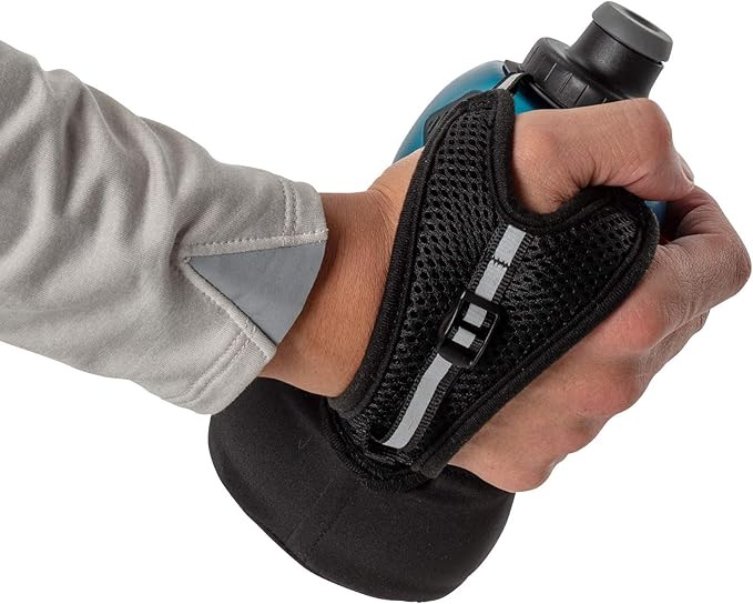 Nathan Running Handheld Water Bottle Adjustable No-Grip Quick Squeeze Lite Hand Strap. 12 oz Insulated Water Bottle. Reflective Hydration