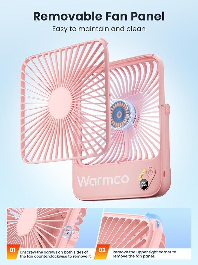 Warmco 10000mAh Portable Travel Fan 7-inch, [10-24H Runtime] Ultra-thin Digital Display Mini Desk Battery Operated Fan for Bedroom, Camping, Cruise Essentials 2025