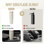 Coolflask Water Bottle 40 oz Fits Car Cup Holder, Slim Tumbler Stainless Steel with Straw & Handle, Vacuum Flask Leakproof Wide Mouth for Travel Sports Gym, Cream White