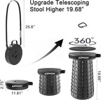 ALEVMOOM Upgraded 19.7" Portable Telescoping Stool,XXL Collapsible Stool with Cushion,Capacity 1000lbs Heavy Duty Retractable Folding Chair for Adults for Camping Fishing Hiking BBQ