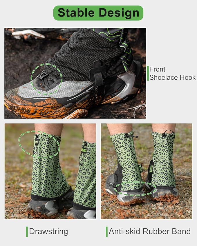 Trail Gaiters, Waterproof Low Shoe Protectors, Adjustable Boots Gators for Hiking & Running - Prevents Debris in Shoes