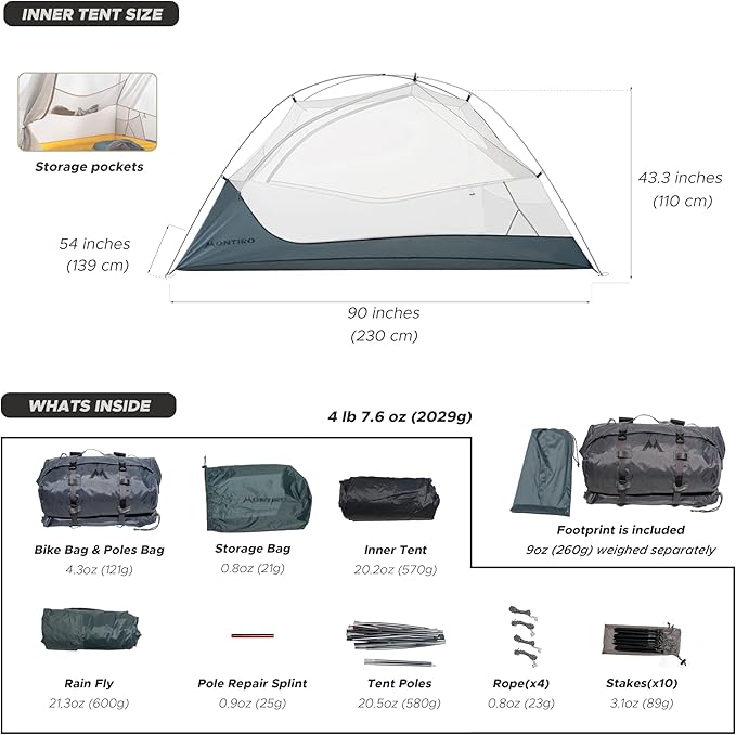 Wander Hawk 2-Person Backpacking Tent, Lightweight 2 Person Tent for Bikepacking Backpacking Camping & Hiking