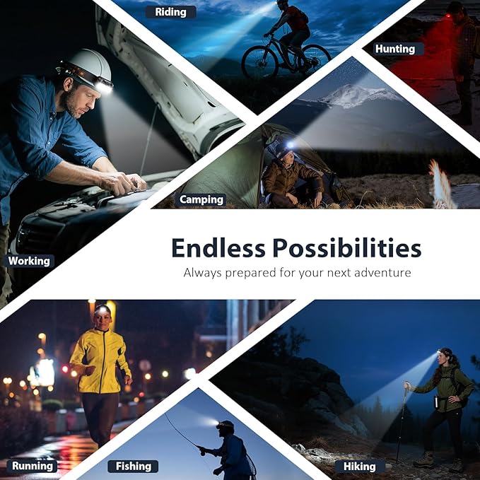 LHKNL Headlamp Rechargeable, Lumen Super Bright Motion Sensor Head Lamp Flashlight,2-Pack Waterproof LED Headlight with White Red Light,8 Modes Head Lights for Camping Cycling Running Fishing