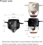 Pour Over Coffee Maker, Manual Drip Coffee 250ml Cup with Stainless Steel Mesh Filter, to Clean for Home,Office, Travel, Camping, Portable Coffee Kit, Black