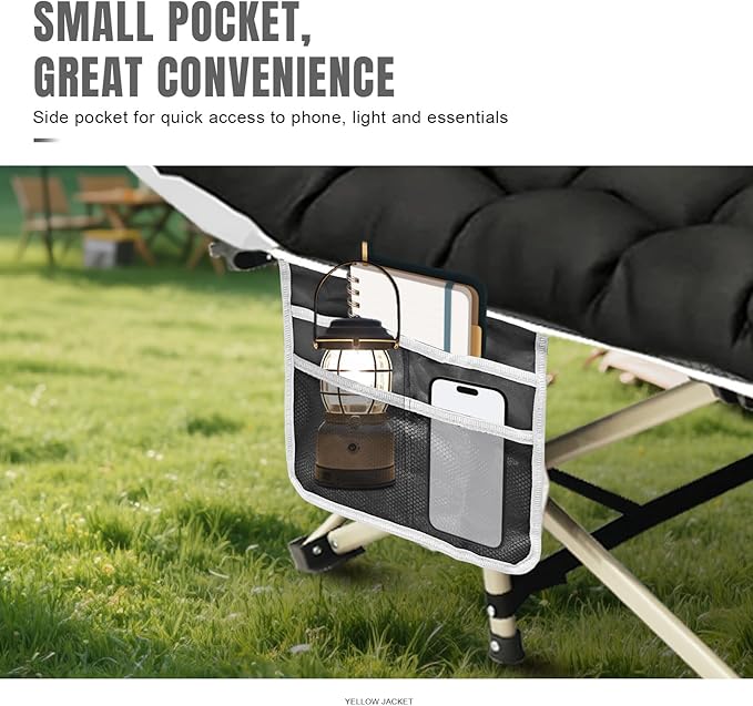 YELLOW JACKET Camping Cot with Mattress for Adults, Folding Sleeping Cot 600lbs Max Load, Portable Camping Cot with Carry Bag, 28" Wide Cot for Camping, Home,Office,Travel (Black)