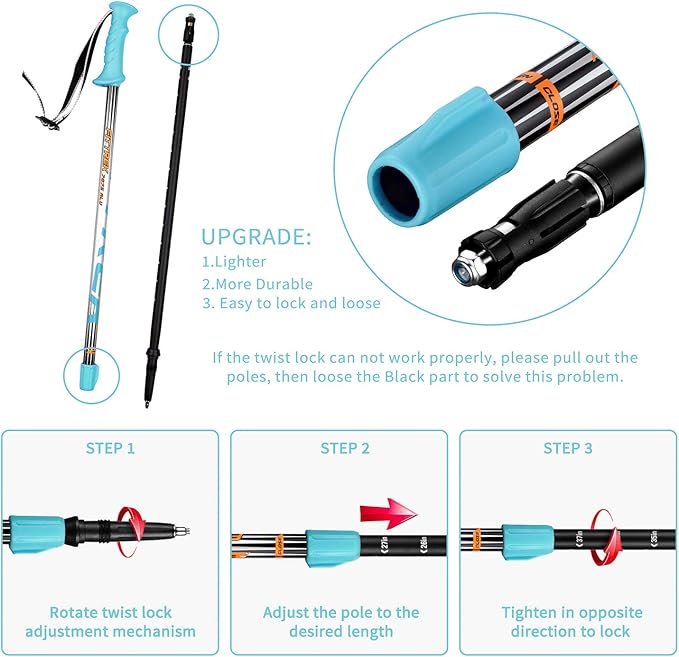Hiking Poles for Kids - Ultralight Nordic Walking Sticks - Telescopic Child Trekking Poles Collapsible 2 Pack