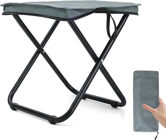 13" Foldable Portable Folding Camping Stool for Adults Support 286lbs, Lightweight Backpacking Foot Stool with Storage Bag for Fishing Outdoor, Gray