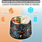 14oz Insulated Vacuum Food Jar with Buckle Lid,Soup Thermo for Hot Food Kids,Wide Mouth Leakproof Stainless Steel Lunch Container with Spoon-Black Game