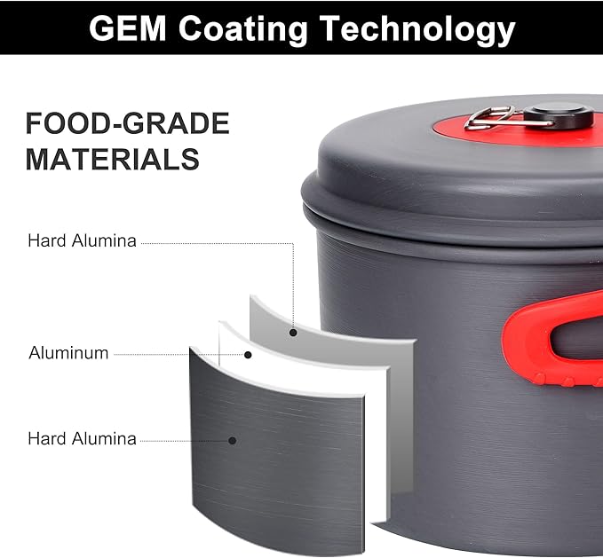 Alocs Camping Cookware Set Camping Gear, Compact Camping Pots and Pans Set, Durable Hard Alumina Camping Cooking Set for Outdoor Backpacking Camping Hiking Picnic, Included Mesh Carry Bag