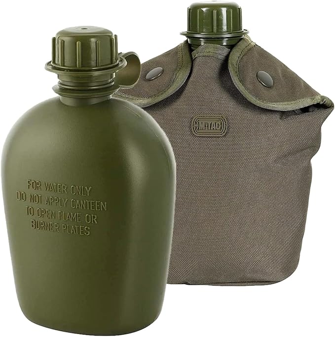 M-Tac Canteen Water Bottle - 1 Quart Water Canteen (34 Oz/1L) - Tactical Water Bottle for Military Hiking Camping Survival (Bottle & Cover Olive)