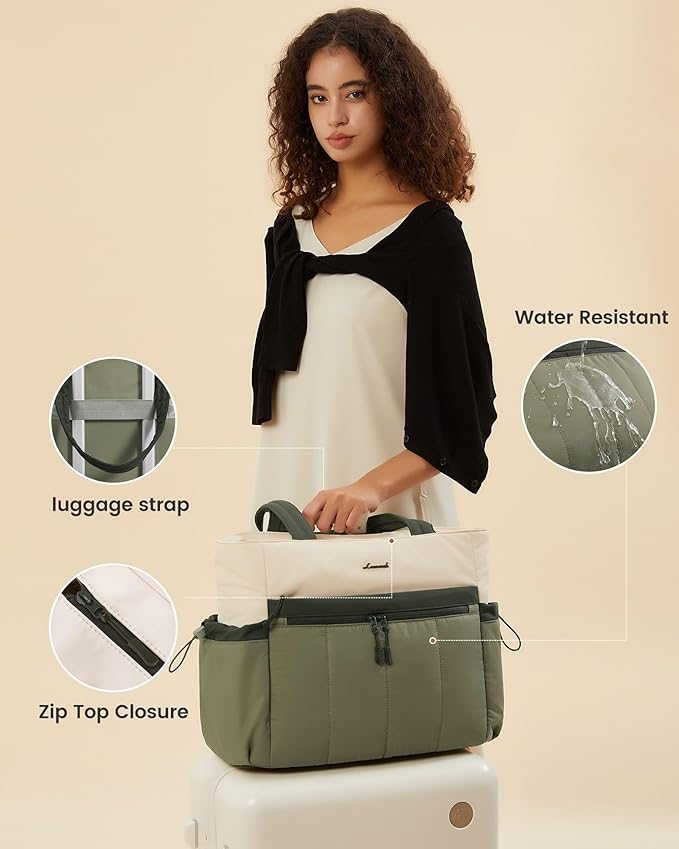LOVEVOOK Puffer Bag for Women, Ultra-Lightweight Work Tote with Organized Compartments, 15.6/17.3“, Travel Carry-on & Gym Bag