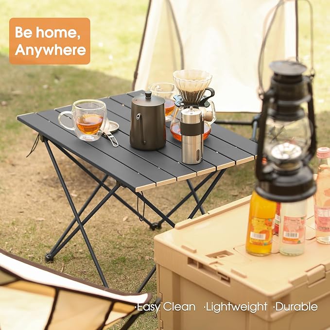 MOON LENCE Folding Outdoor Aluminum Camping Table Portable Ultralight Compact Backpacking Travel Table for Beach, Picnics, Hikin (Gold, Large)