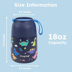 Kids Soup Thermo for Hot Food - 18 oz Wide Mouth Insulated Food Jar with Spoon for Kids| Leakproof Stainless Steel Lunch Thermo Container for Hot Food,School Travel - Easy Carry (Blue Dinosaur)