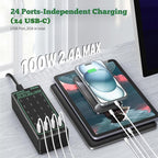 24-Port 100W (20A) USB C Charging Station, Multiple Fast Charger Hub, Home Desktop Power Adapter, Travel Convenient, Compatible With iPhone/Samsung/Google and More