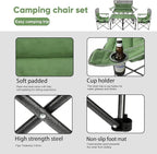 Northroad Folding Camping Chair Set of 4, Portable Collapsible Conversation Set w/1 Sofa, 2 Single Chairs, 1 Table for Family Patio, Outdoor Travel, Beach(Green)