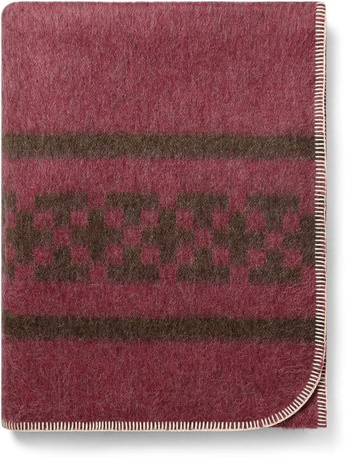Inca Wall - Thick Alpaca Wool Blanket Heavyweight Camping Outdoors Indoors Soft Peru Twin Size New Ethnic Design (Soft Wine/Brown, Twin Size)