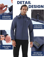 WULFUL Men's Softshell Jacket Waterproof Lightweight Insulated Windbreaker Fleece Lined Rain Shell Jacket for Hiking Travel