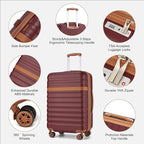Kono Airline Approved Carry On Luggage 22x14x9 inches, with TSA Lock, 20 Inch Expandable Lightweight Hardshell Suitcase (Burgundy, Suitable for 1-3 Days of Travel)