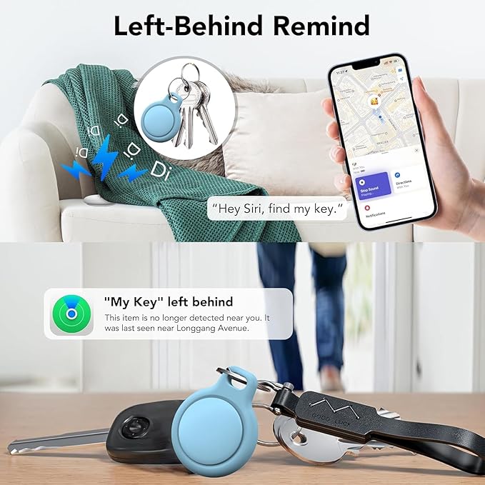 Air Tracker Tags 4-Pack, Item Finders Work for Apple Find My APP(iOS Only) Tracker Tags for Keys, Luggage, Backpack etc,Replaceable Battery Last 1 Year, Loud Beep, IP68 Waterproof with Holder