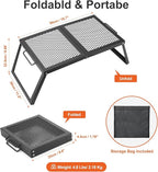 Odoland Folding Campfire Grill, Heavy Duty Steel Mesh Grate with Folding Legs and Storage Bag, Portable Camping Grates, Over Fire Pit Grill Rack for Outdoor Cooking and Bonfire