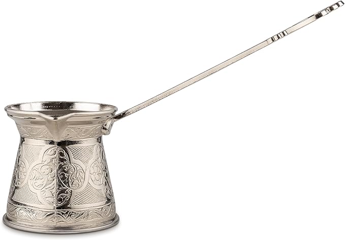 Alisveristime Authentic Turkish Coffee Pot, Handmade Cezve/Ibrik, Multiple Sizes and Colors Available - Enhance Your Coffee Experience Now! (Silver, 1 Cup)