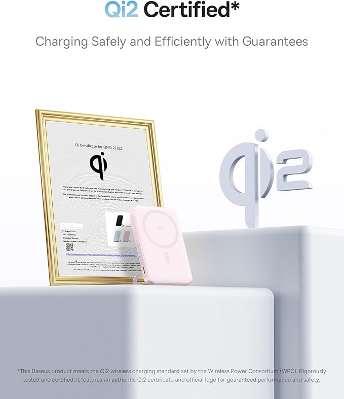 Baseus PicoGo Magnetic Power Bank, Qi2 Certified 15W Ultra-Fast Wireless Portable Charger with Stand, Ultra-Slim 5000mAh Battery Pack for iPhone 17 Pro Max 16/15/14/13/12