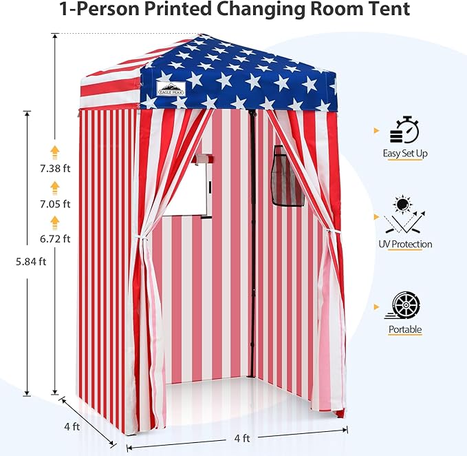 EAGLE PEAK Flex Ultra Compact 4x4 Pop-up Canopy, Sun Shelter, Changing Room, Portable Privacy Canopy Cabana for Pool, Fashion Photoshoots, or Camping, American Flag