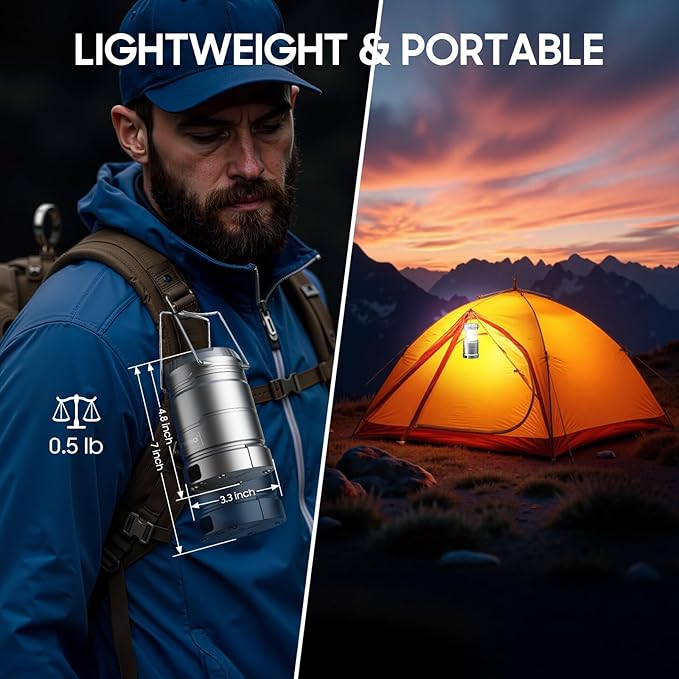 2 Pack Camping Lantern Rechargeable Collapsible, 65 LED 3 Light Modes Camping Lights, Stepless Dimming, Waterproof Portable Lanterns for Camping Power Outages Tent Emegency Home Hiking
