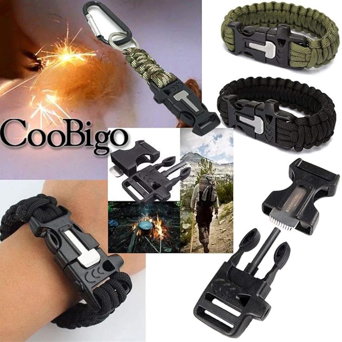 10Pack 3/4" (19mm) Fire Starter Survival Whistle Buckle Flint Scraper for Paracord Bracelet Key Lanyard Ourdoor Hiking Camping Backpack Bag Pets Collar DIY Travel Kits