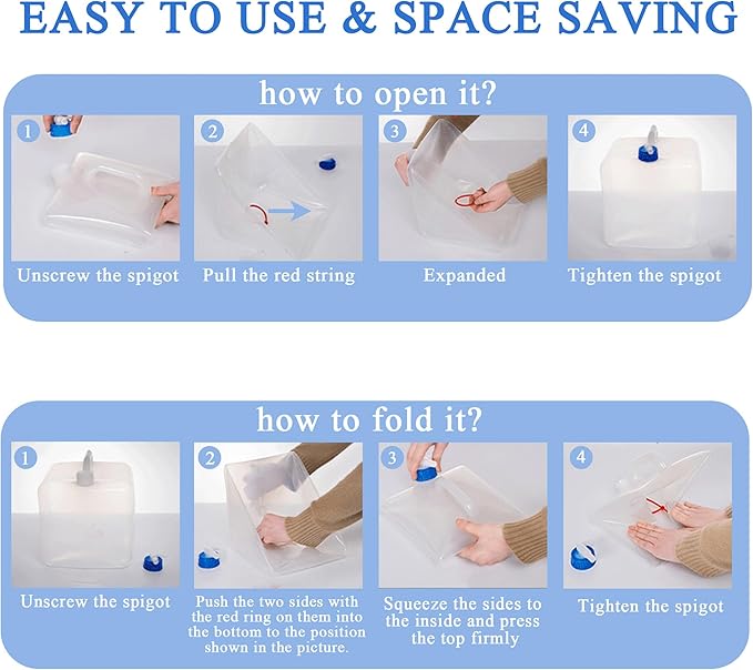 Collapsible Water Container with Spigot & Hook, BPA Free Water Jug, Foldable Carrier Bucket, Water Storage Container for Camping Hiking Survival Kit, 2-Pack (20L/5.3 Gallon)