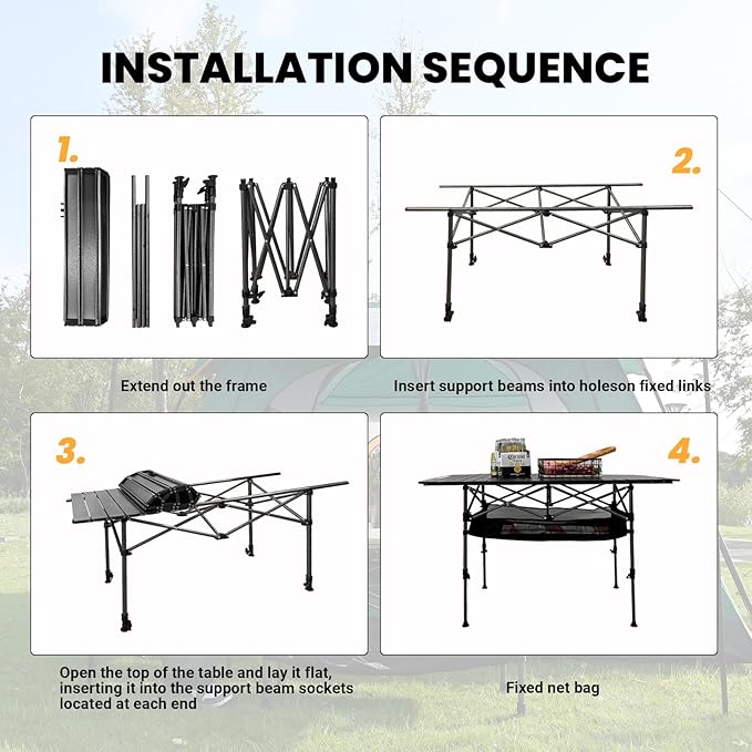 KINGROCK Folding Camping Table, Aluminum Roll-up Table with Easy Carrying Bag for Outdoor, Sturdy, Stable
