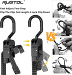 Bungee Cords with Hooks, 48 Inch Adjustable Flat Bungee Straps with Quick Release Buckle, Rubber Black Heavy Duty Elastic Cords with Metal Hooks for Bike Rack, Outdoor, Camping, Tarp, 6 Pack