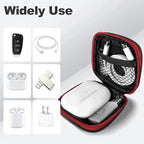 Square Earbud Case Portable EVA Carrying Case Storage Bag Cell Phone Accessories Organizer with Carabiner for Earphone, Earbud, Earpieces, SD Memory Card, Camera Chips, Tech Pouch, Red
