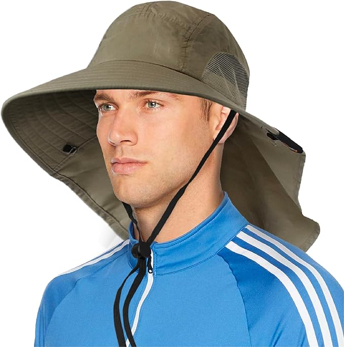 SUN CUBE Wide Brim Sun Hat with Neck Flap, UPF50+ Hiking Safari Fishing Hat for Men Women, Sun Protection Beach Hat