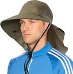 SUN CUBE Wide Brim Sun Hat with Neck Flap, UPF50+ Hiking Safari Fishing Hat for Men Women, Sun Protection Beach Hat