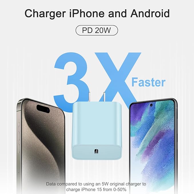 iPhone 17 16 15 Charger Fast Charging 3+3Pack Type C Charger USB C Chargers Block with 6FT Cable for iPhone Air/17/17 Plus/17 Pro/17 Pro Max/16/16 Plus/16 Pro/16 Pro Max/15/15 Pro Max/iPad Pro(Blue)