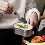 iBasingo Titanium Canteen Mess Kit with Folding Handle Hanging Ring Ultralight Portable for Lunch Outdoor Camping Hiking