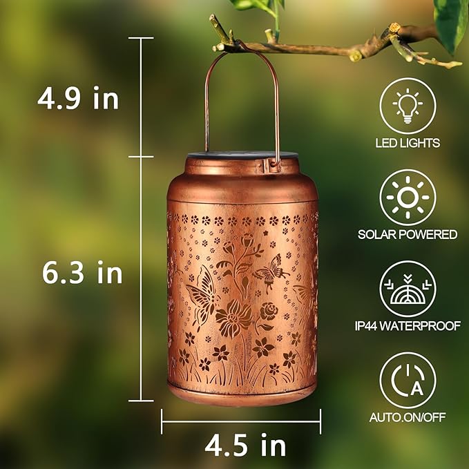 Solar Lanterns Outdoor Waterproof Hummingbird Garden Decor Christmas Gifts for Women Mom Grandma Hanging Lights Metal Solar Decoration Outside for Yard, Patio,Backyard(Butterfly and Sunflower)