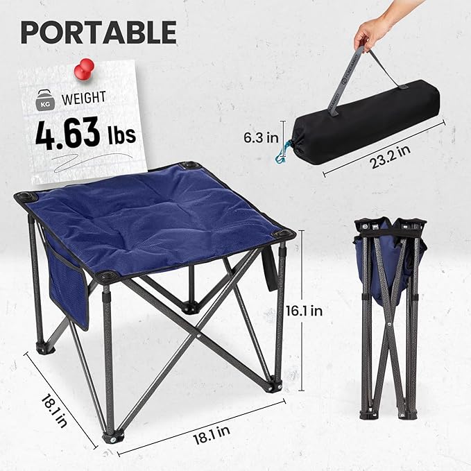 FUNDANGO Folding Camping Stool, 18.1 Inch Oversized Foot Rest 440 Lbs Heavy Duty Portable Padded Stools Seat Anti-Slip Foots & Carry Strap for Fishing Outdoor Lawn Travel (Blue)