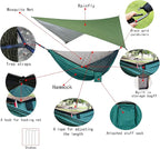 Portable Single Double Nylon High Strength Parachute Hammock Rainfly Set, Camping Hammock with Rain Fly Tarp and Mosquito Net Tent Tree Straps, Backpacking Hiking Travel Yard Outdoor Activities