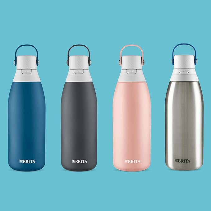 Brita Stainless Steel Premium Filtering Water Bottle, BPA-Free, Reusable, Insulated, Replaces 300 Plastic Water Bottles, Filter Lasts 2 Months or 40 Gallons, Includes 1 Filter, Stainless - 32 oz.