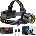 YNYS led headlamp Rechargeable,60H Bright Headlights with Sensor&Digital Display, Zoomable,12 Modes,120°Adjustable,Waterproof Head lamp for Working Camping Fishing Hiking