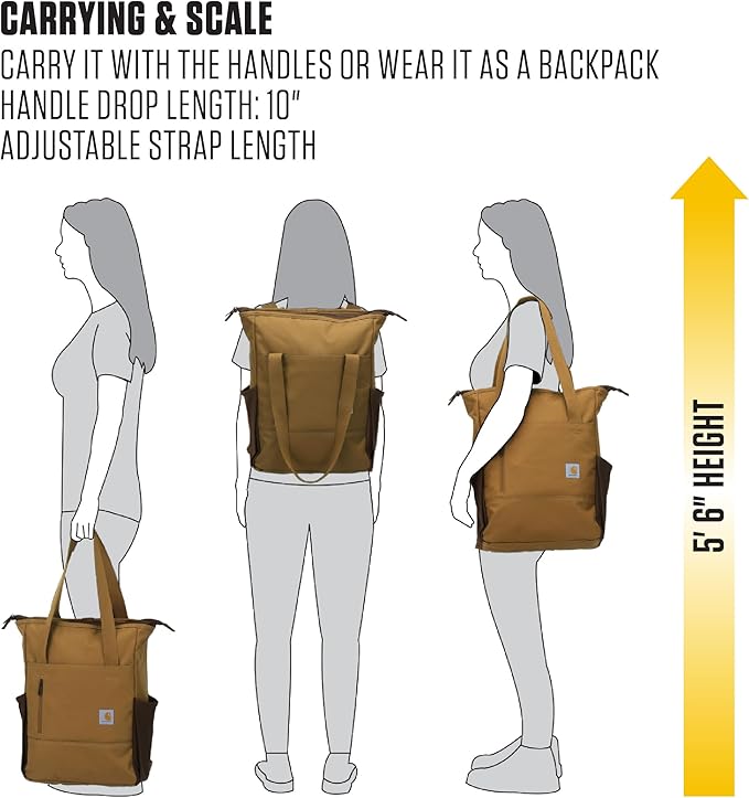 Carhartt Classic Convertible Backpack Tote, Durable Water Repellent Material W/ 17" Laptop Sleeve, Port