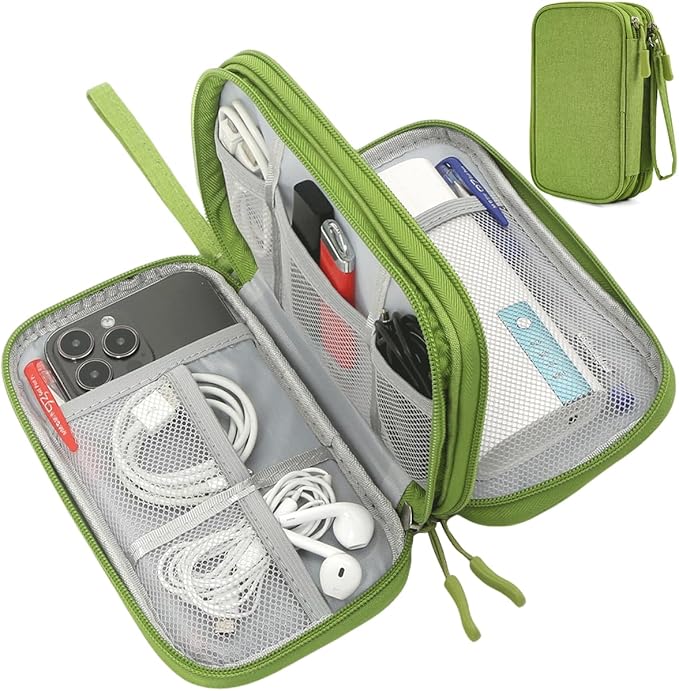 CAAORDKSO Electronic Organizer Travel USB Cable Accessories Bag/Case, Waterproof Electronics Accessories Case Organizer Bag for Cable, Cord, Charger, Phone, Power Bank, Earphone (Grass Green, Large)