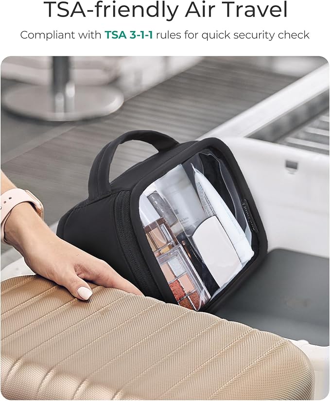 BAGSMART TSA-Approved Toiletry Bag, Large Opening Clear Makeup Bag with Handle, Quart Sized Travel Toiletry Bag, Carry-On Airline Compliant for Men and Women (Black)