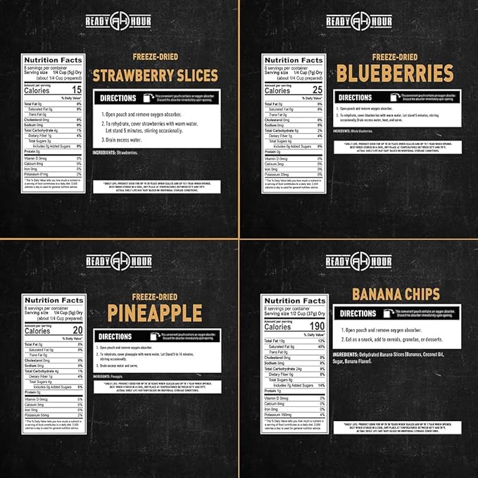 Ready Hour, Fruit & Veggie Mix, Non-Perishable Freeze-Dried Food, 30-Year Shelf Life, Portable Emergency and Adventure Food Supply, Durable Flood Safe Container, 56 Servings