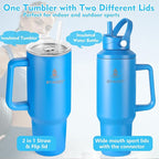 40 oz Tumbler with Handle and Straw or Convert to 40 oz Insulated Water Bottle Fits in Cup Holder. Stainless Steel Metal Water Flask with 2 Lids for Travel,Camping,Gym Sports Coffee Mug Thermal Cup