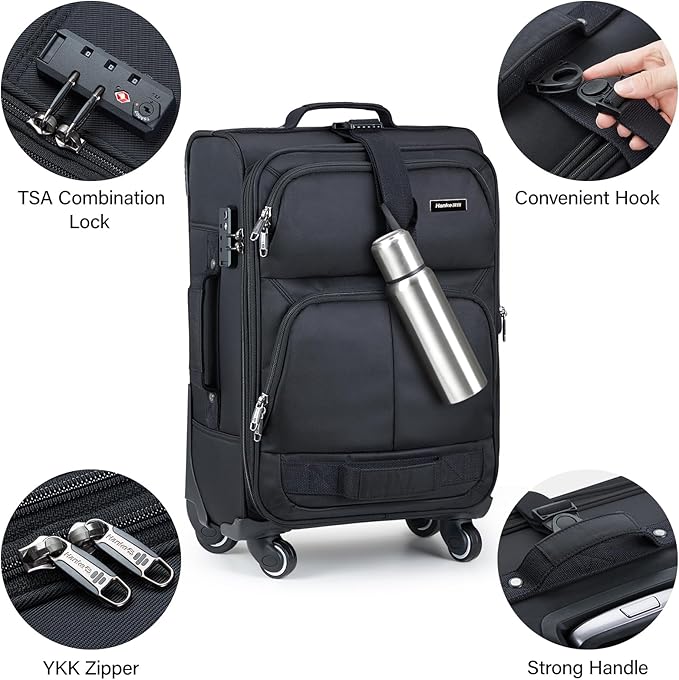 Hanke Luggage Sets 2 Piece Softside Expandable Luggage With Spinner Wheels TSA Lock,Travel Luggage Rolling Suitcase Checked Luggage Black(20/28)